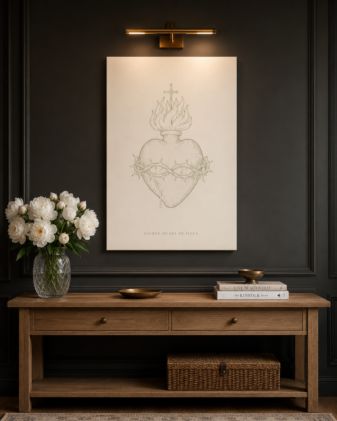 Sacred Heart Of Jesus Catholic Sage Minimalist Christian Canvas