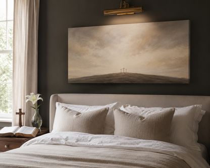 Three Crosses at Calvary Modern Neutral Fine Art Christian Canvas