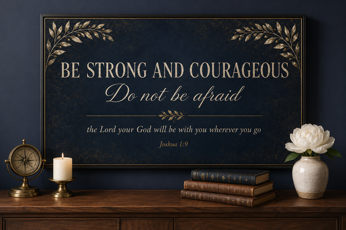 Joshua 1:9 Be Strong and Courageous Canvas - Navy Luxury