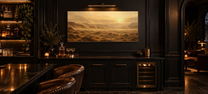 Valley of Dry Bones canvas in a black panelled home bar
