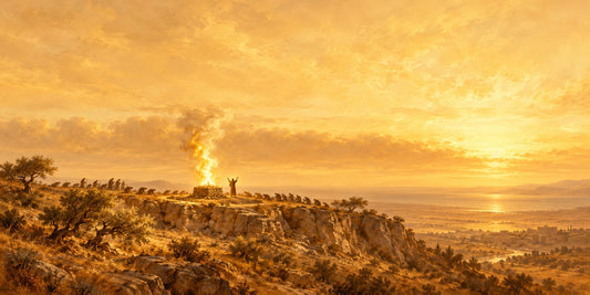 Elijah on Mount Carmel warm sepia panoramic canvas art, fire from heaven on the altar