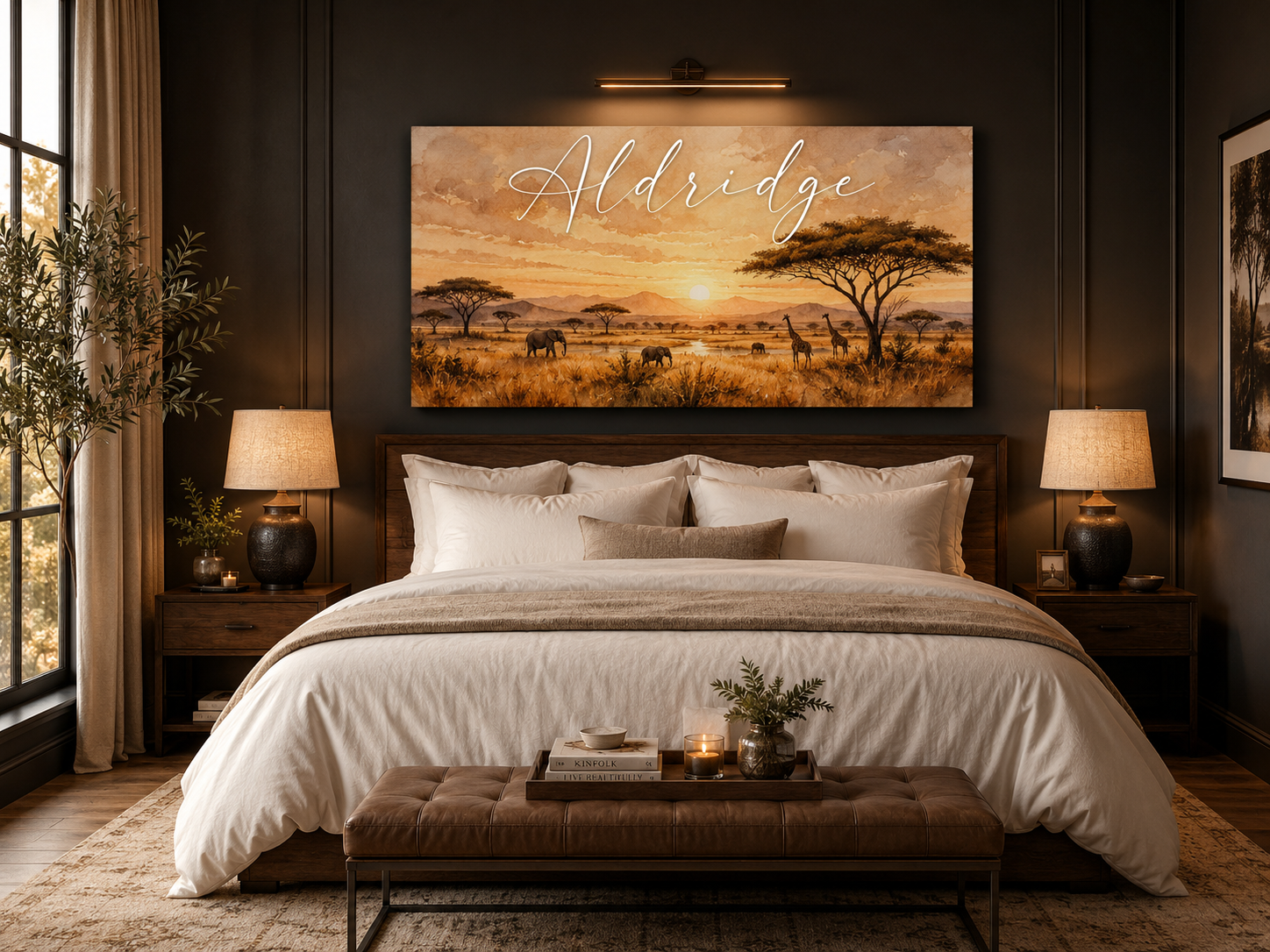 Custom Family Name Serengeti Safari Canvas above-bed mockup