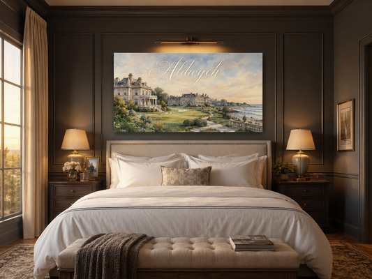 Custom Family Name Newport Rhode Island Mansions Canvas above-bed mockup