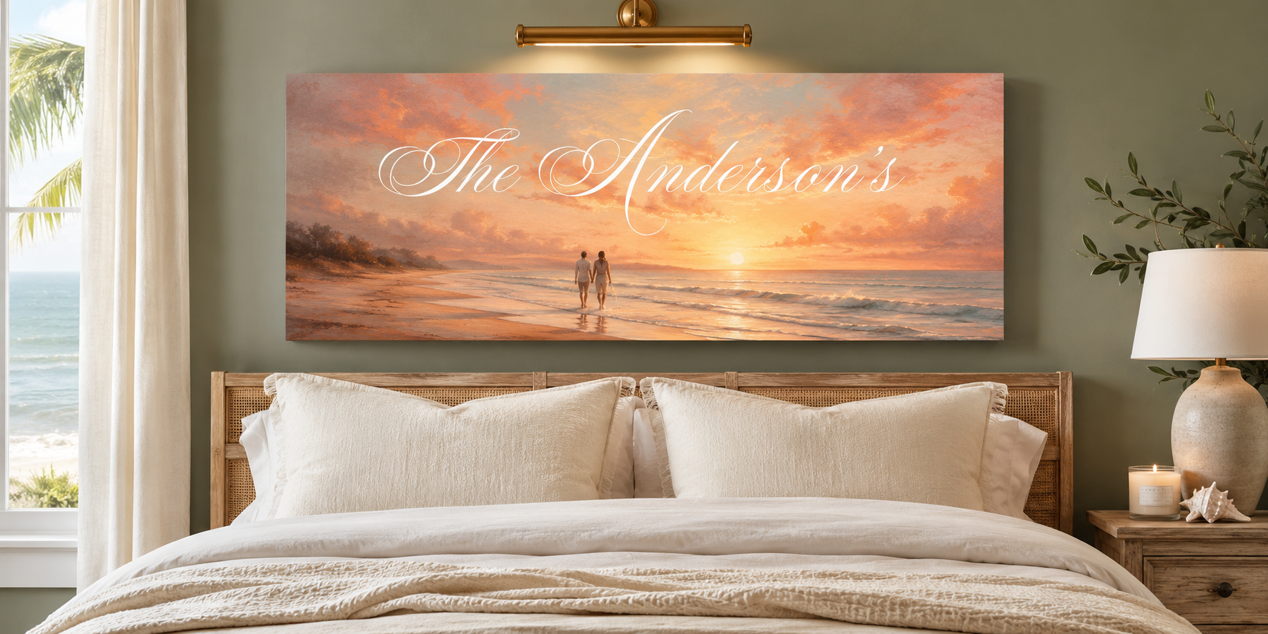 Custom Family Name Beach Ocean Sunset Canvas