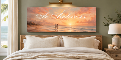 Custom Family Name Beach Ocean Sunset Canvas