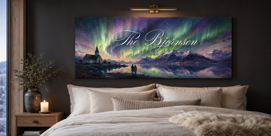 Custom Family Name Iceland Northern Lights Canvas