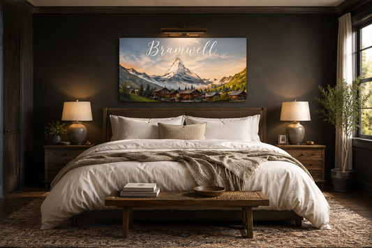 Custom Family Name Matterhorn Swiss Alps Canvas above-bed mockup