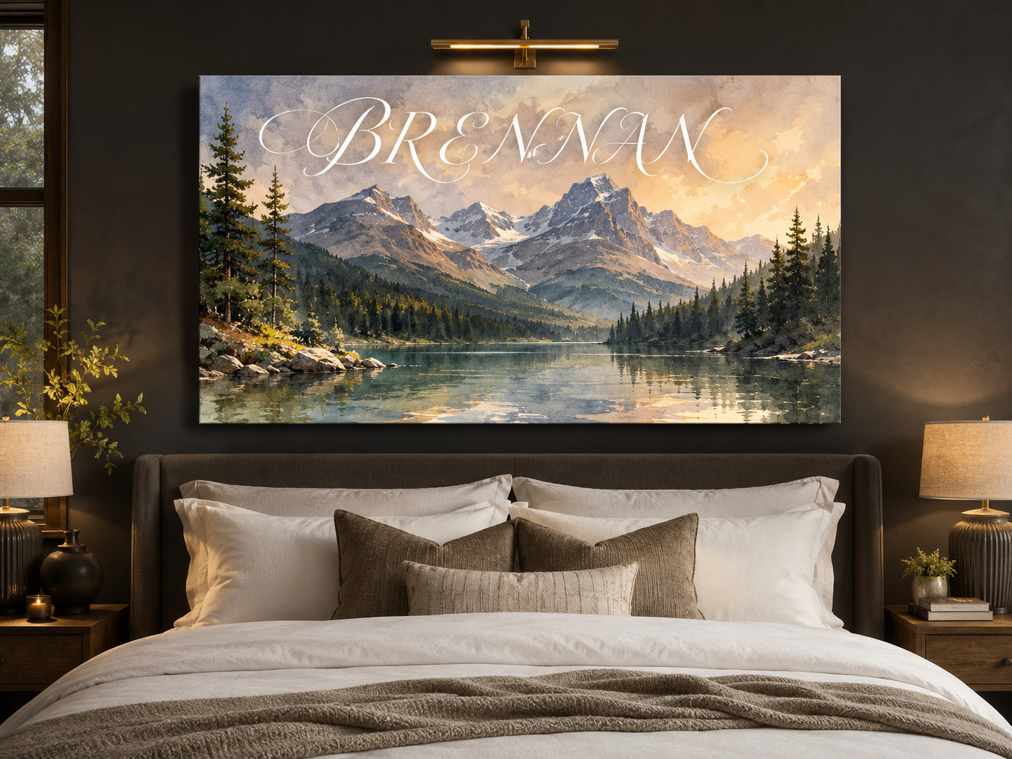 Custom Family Name Glacier National Park Montana Canvas above-bed mockup