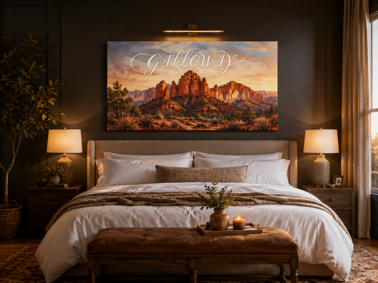 Custom Family Name Sedona Red Rock Canvas above-bed mockup