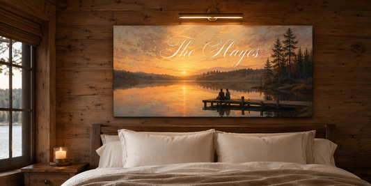 Custom Family Name Lake Sunset Canvas