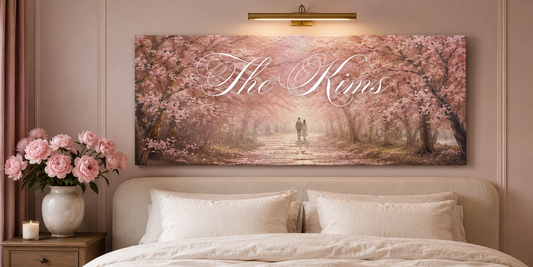 Custom Family Name Cherry Blossom Path Canvas