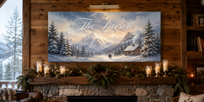 Custom Family Name Snowy Mountain Canvas