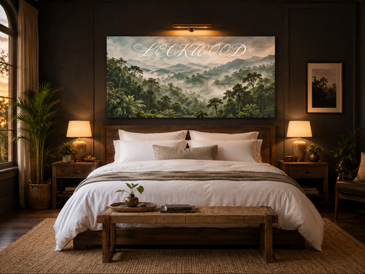 Custom Family Name Costa Rica Cloud Forest Canvas above-bed mockup