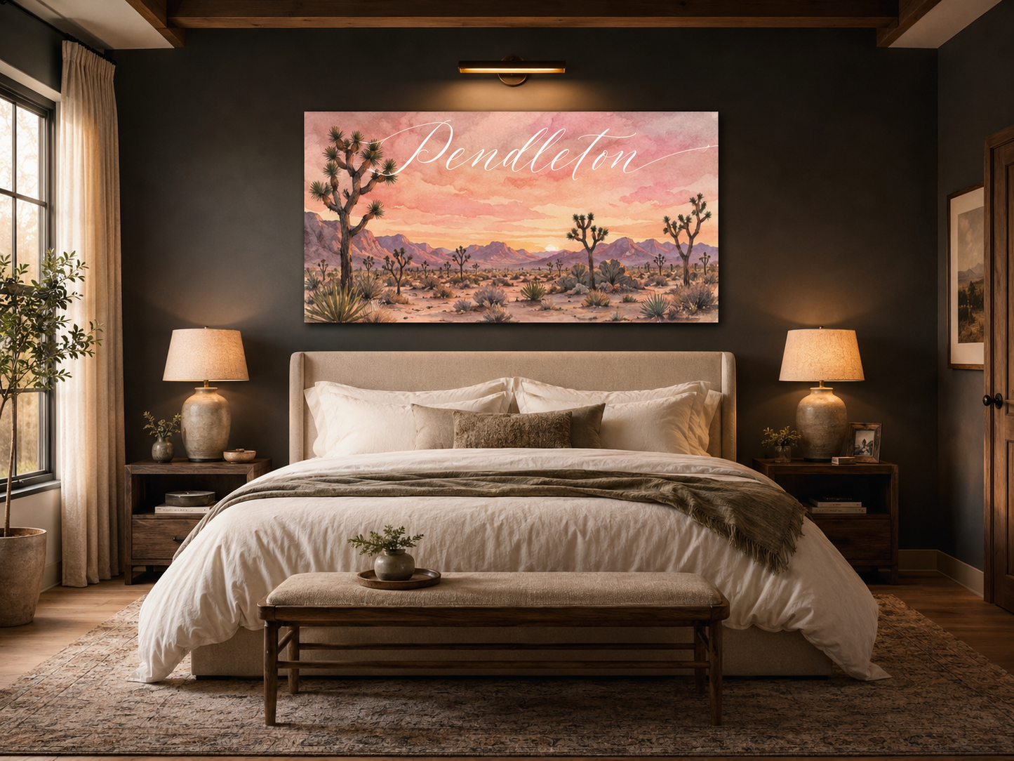 Custom Family Name Joshua Tree Mojave Desert Canvas above-bed mockup