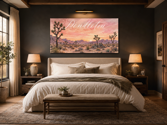 Custom Family Name Joshua Tree Mojave Desert Canvas above-bed mockup