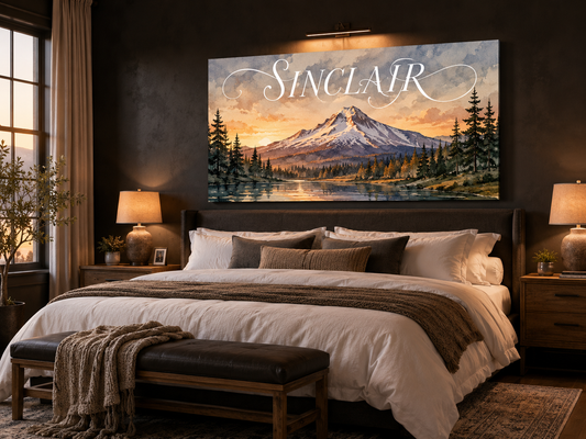 Custom Family Name Mount Hood Oregon Canvas above-bed mockup