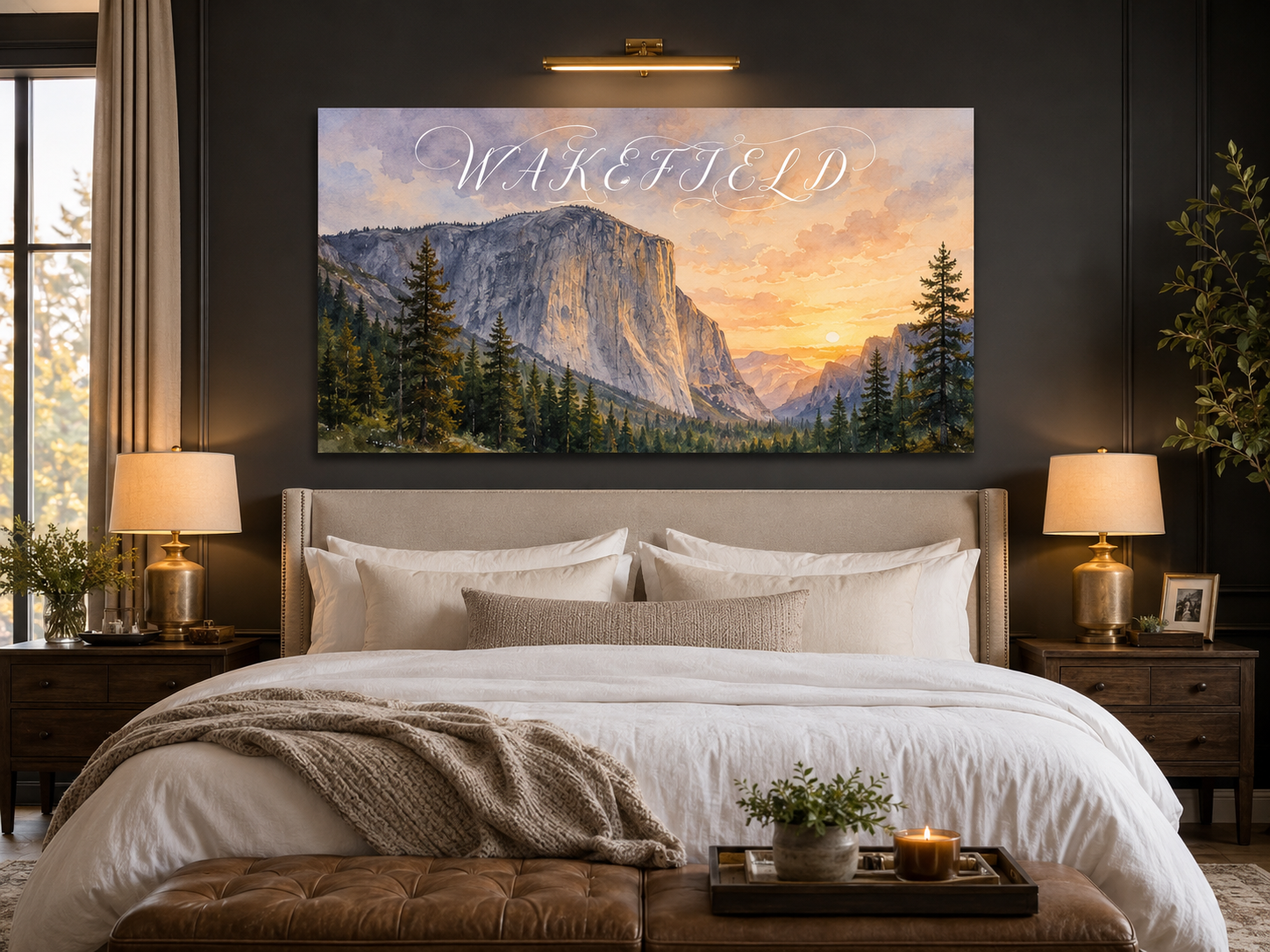 Custom Family Name Yosemite El Capitan Canvas above-bed mockup