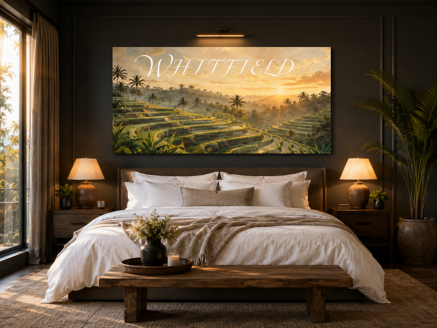 Custom Family Name Bali Rice Terraces Canvas above-bed mockup