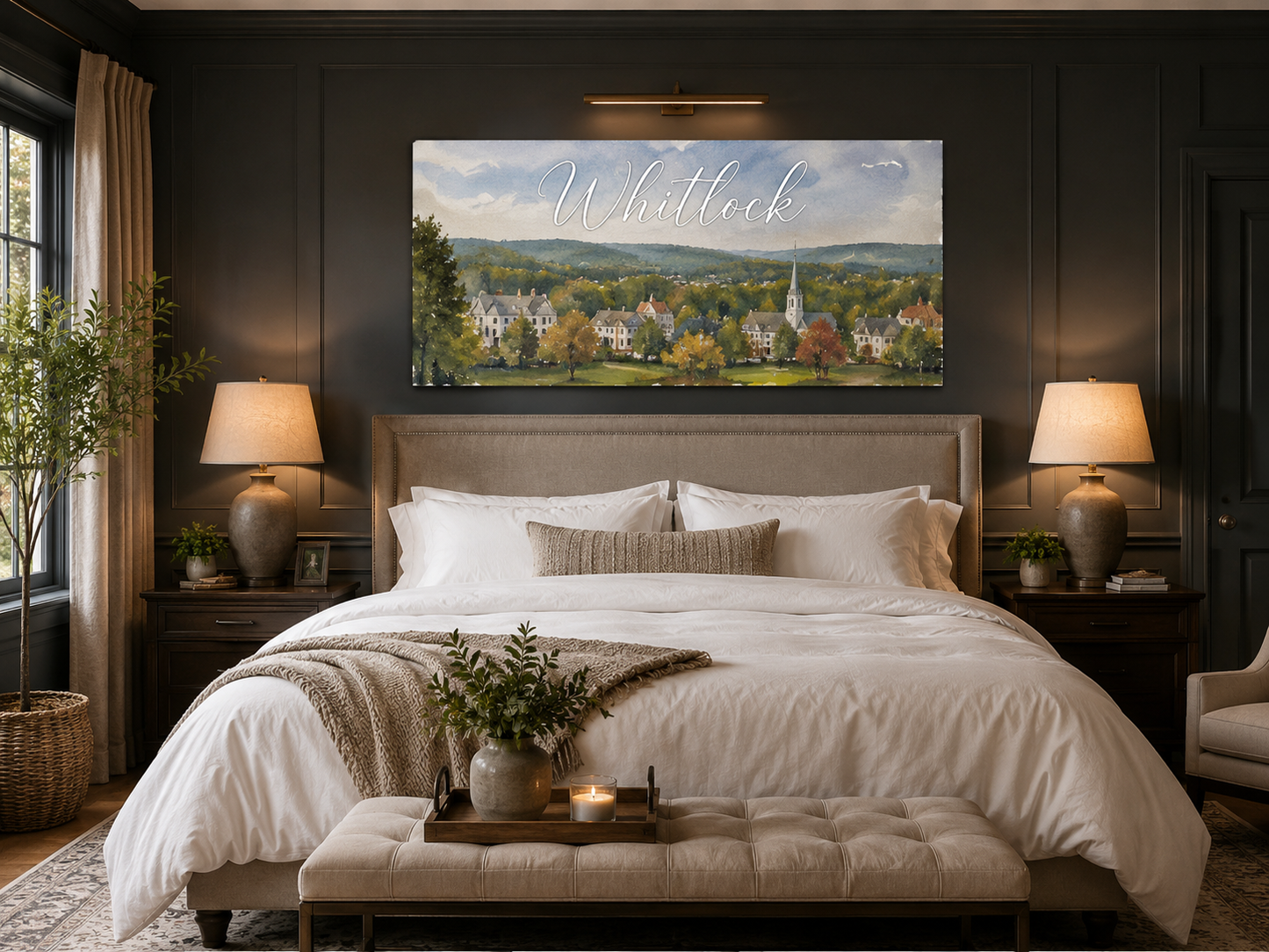 Custom Family Name Litchfield Hills Connecticut Canvas above-bed mockup