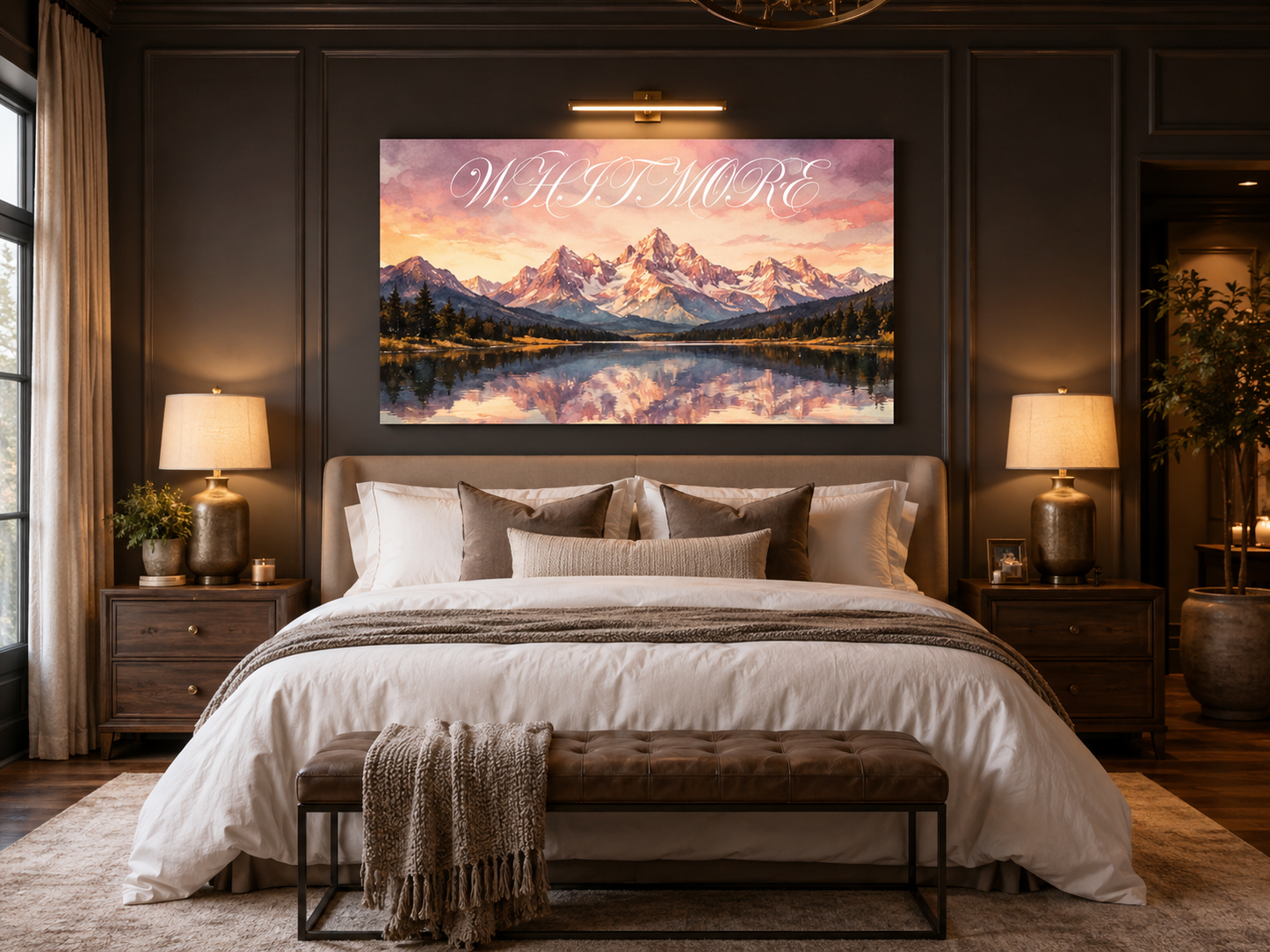 Custom Family Name Sawtooth Idaho Mountain Canvas above-bed mockup