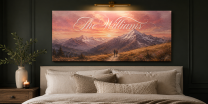 Custom Family Name Mountain Sunset Canvas