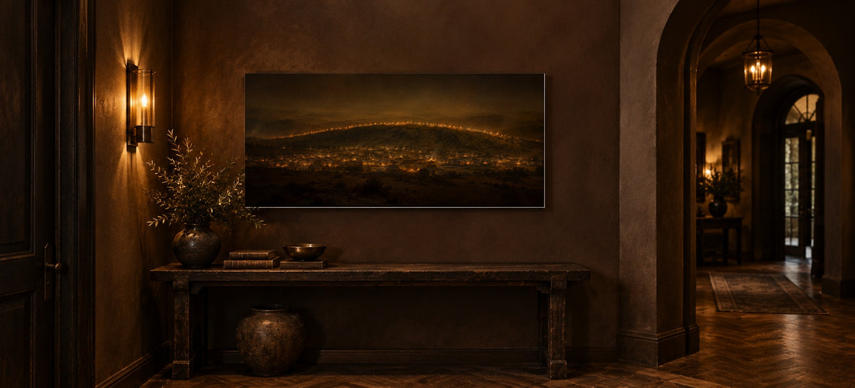 Gideon's 300 canvas in a bronze arched hallway