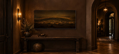 Gideon's 300 canvas in a bronze arched hallway