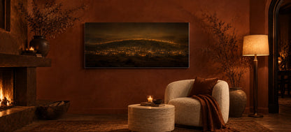 Gideon's 300 canvas in a rust living room