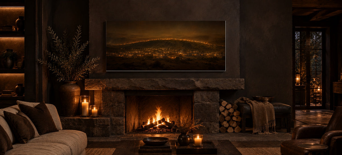 Gideon's 300 Judges 7 Christian canvas above a stone fireplace