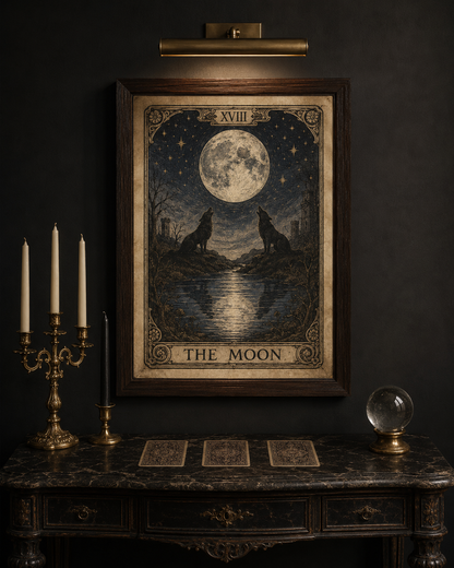 Vintage Tarot The Moon Card Print — antique occult whimsigoth wall art