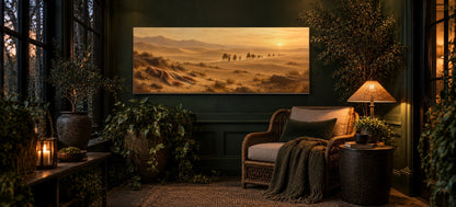 Joseph Sold Into Egypt canvas in a forest green sunroom