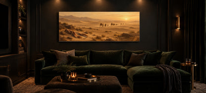 Joseph Sold Into Egypt canvas in a green velvet media room