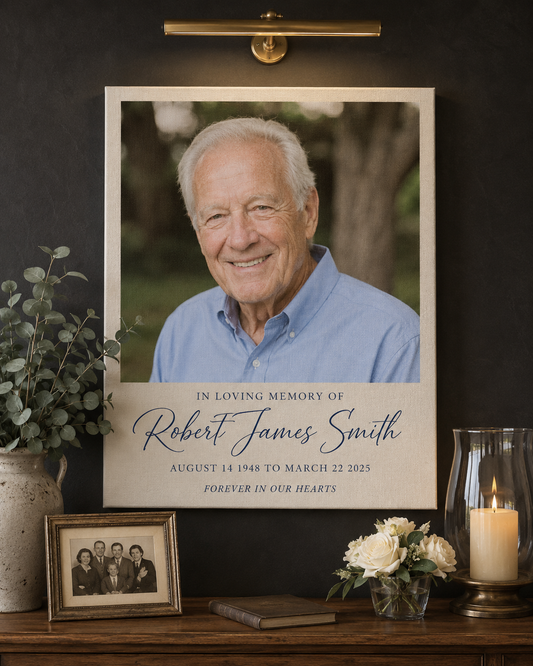 Custom photo to canvas memorial print personalized from real photograph in loving memory sympathy gift premium archival canvas
