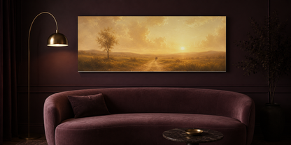 Always and Forever couple canvas above a burgundy velvet sofa in a deep plum living room