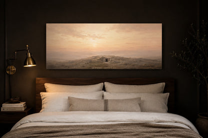 He Is Risen Empty Tomb canvas — espresso bedroom