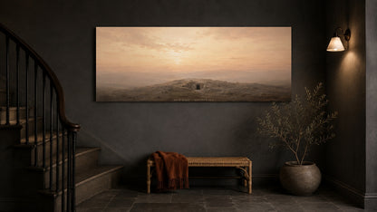 He Is Risen Empty Tomb canvas — slate stair landing