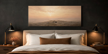 He Is Risen Empty Tomb canvas — bedroom with black lamps