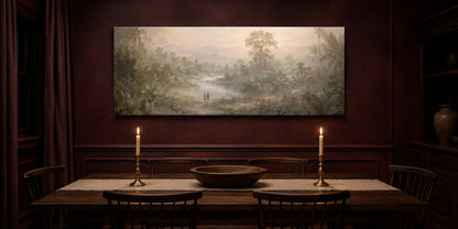 Garden of Eden canvas — oxblood dining room