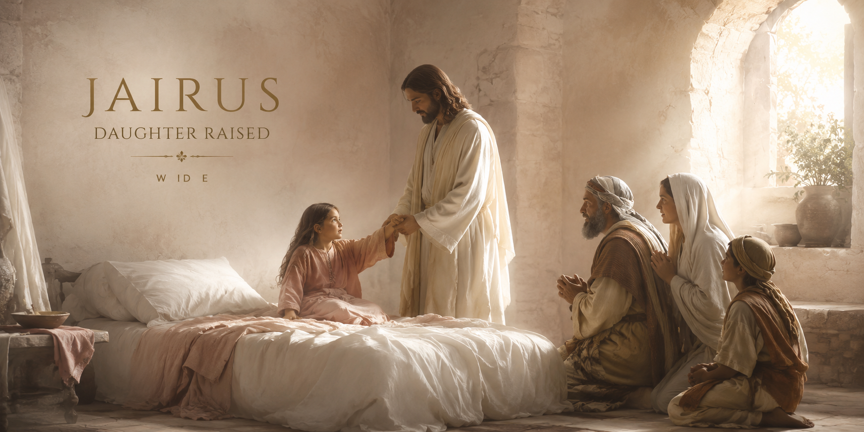 Raising Jairus Daughter Modern Neutral Fine Art Canvas