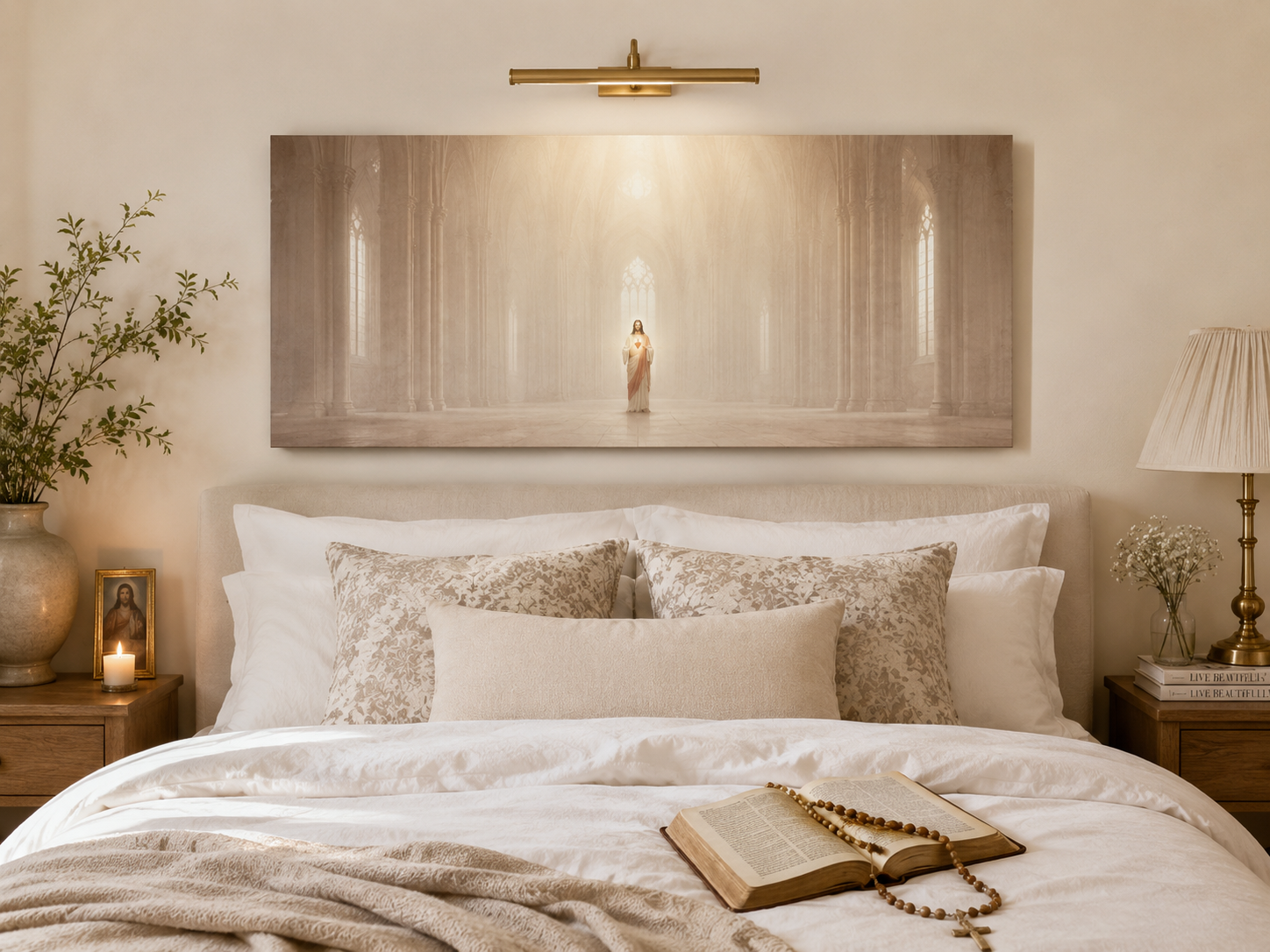 Sacred Heart of Jesus Modern Neutral Fine Art Catholic Canvas