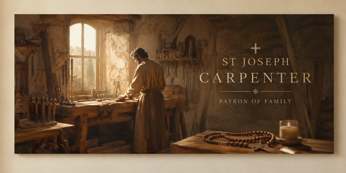 St Joseph Carpenter Patron of Family Modern Neutral Fine Art Canvas