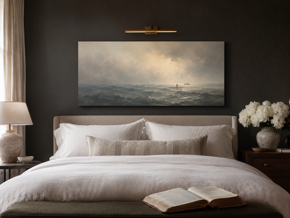Jesus Walking on Water Modern Neutral Fine Art Christian Canvas Above Bed