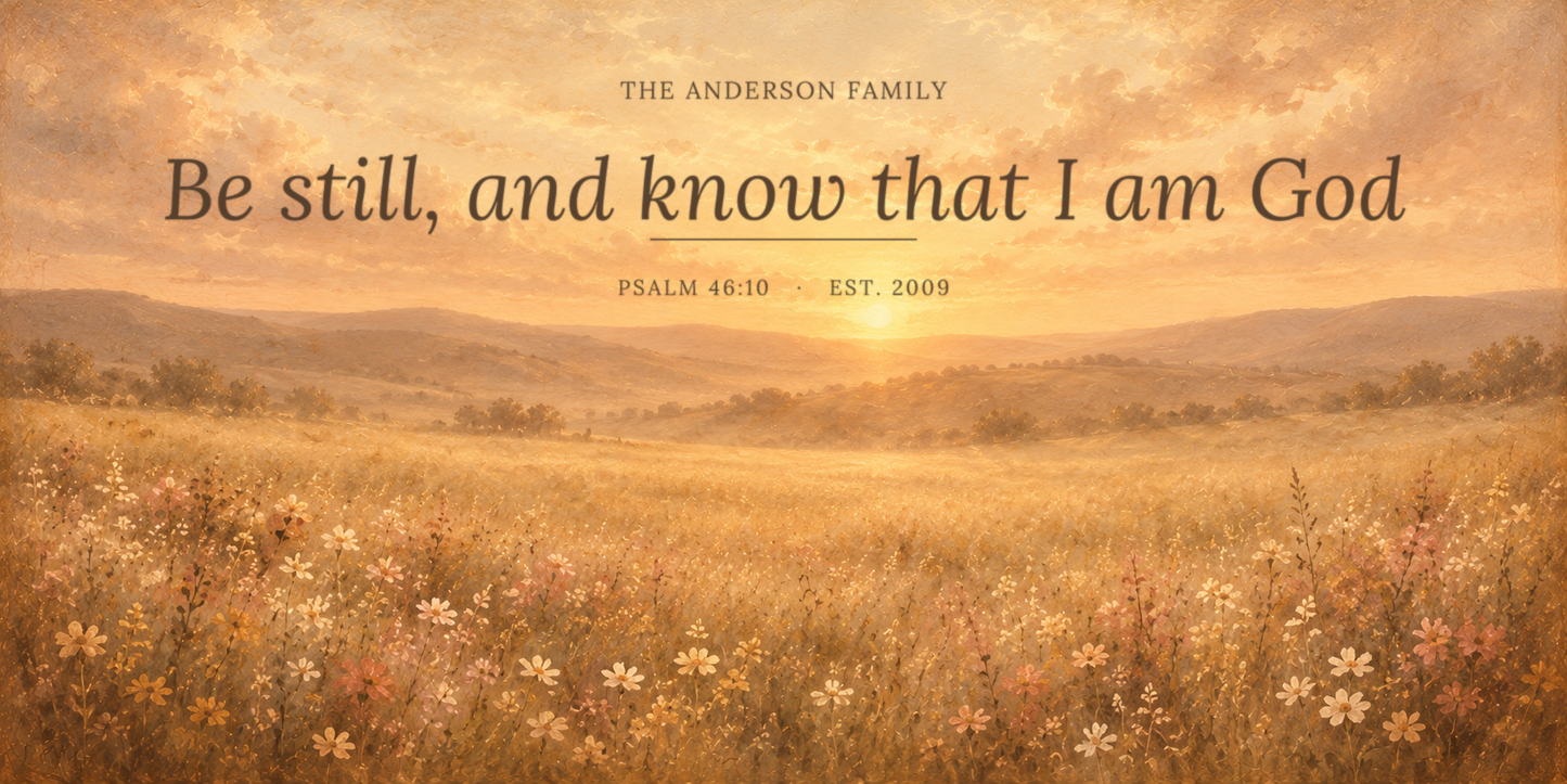 Personalized scripture canvas artwork, choose any Bible verse and family name on a wildflower meadow