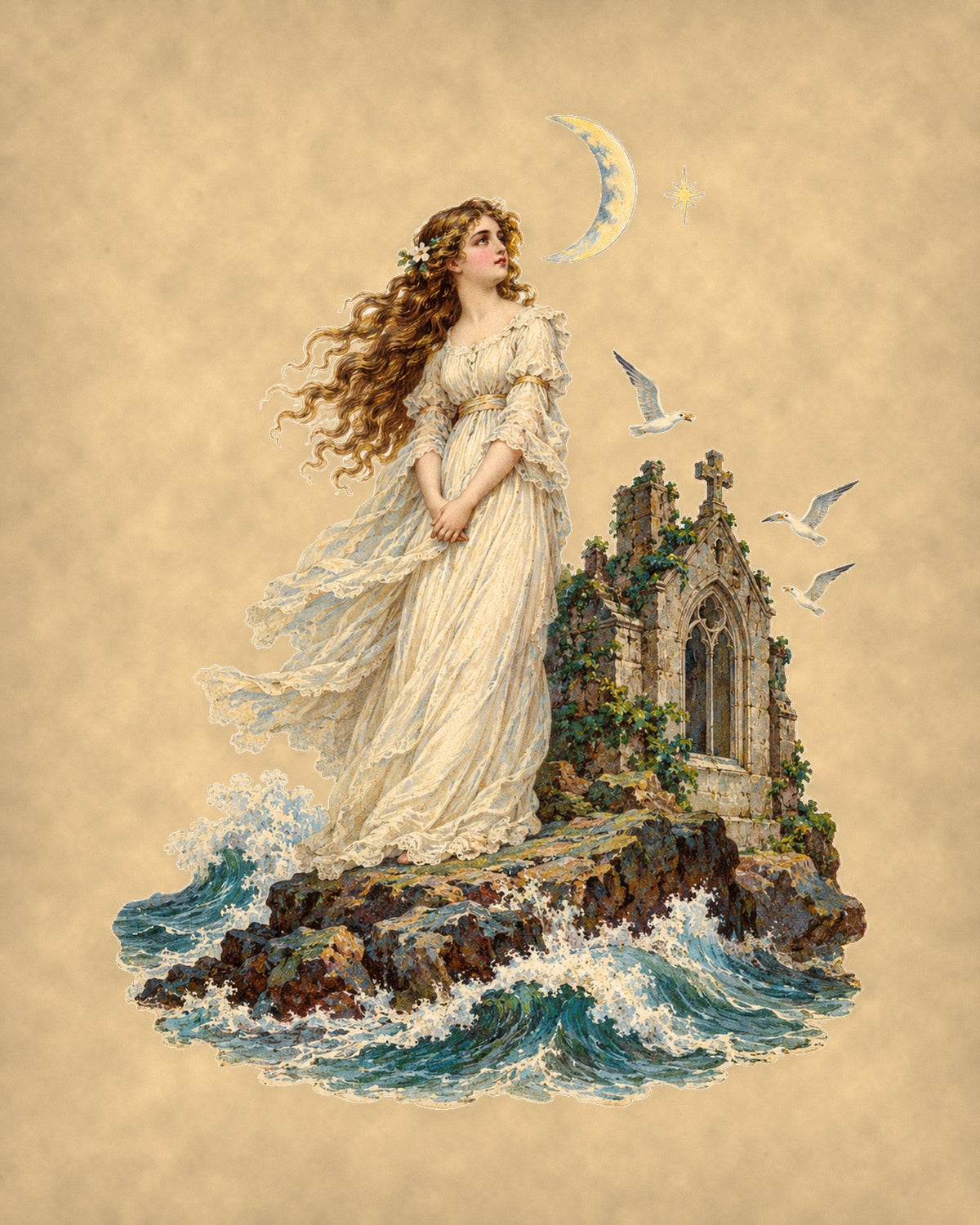Annabel Lee vintage 8x10 print on warm parchment