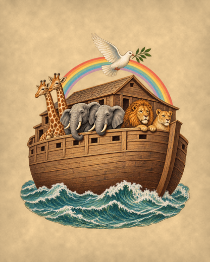 Noah's Ark vintage flat art on warm parchment