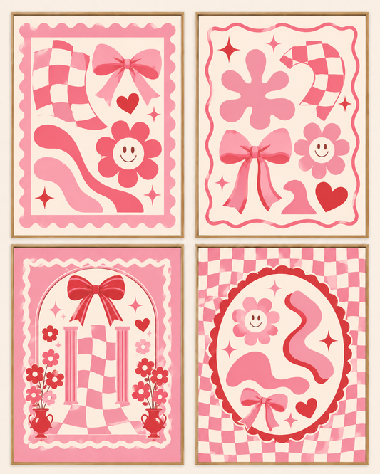 Dorm Decor Printable Set of 6 — Trendy Girly College Wall Art Preppy Pink