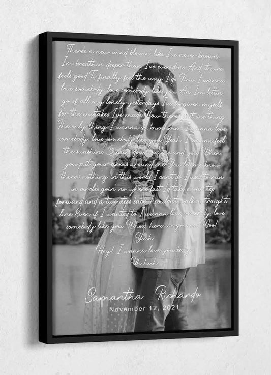 Custom Song Lyric Canvas Black and White Personalized Wedding First Dance Anniversary Wall Art