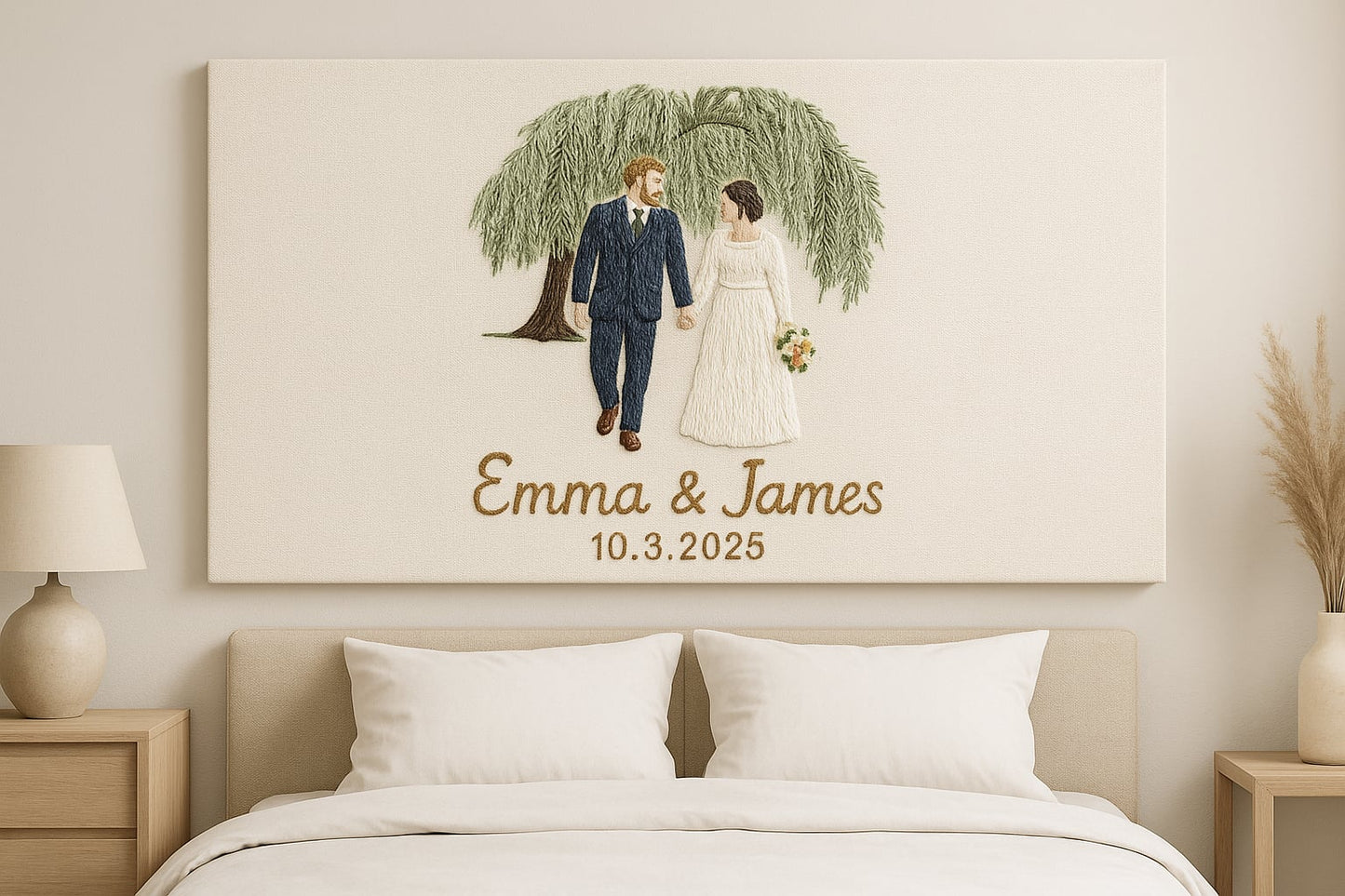 Personalized Wedding  Portrait Canvas Custom Couple Wall Art with Names & Date Unique Wedding Gift for Bride & Groom