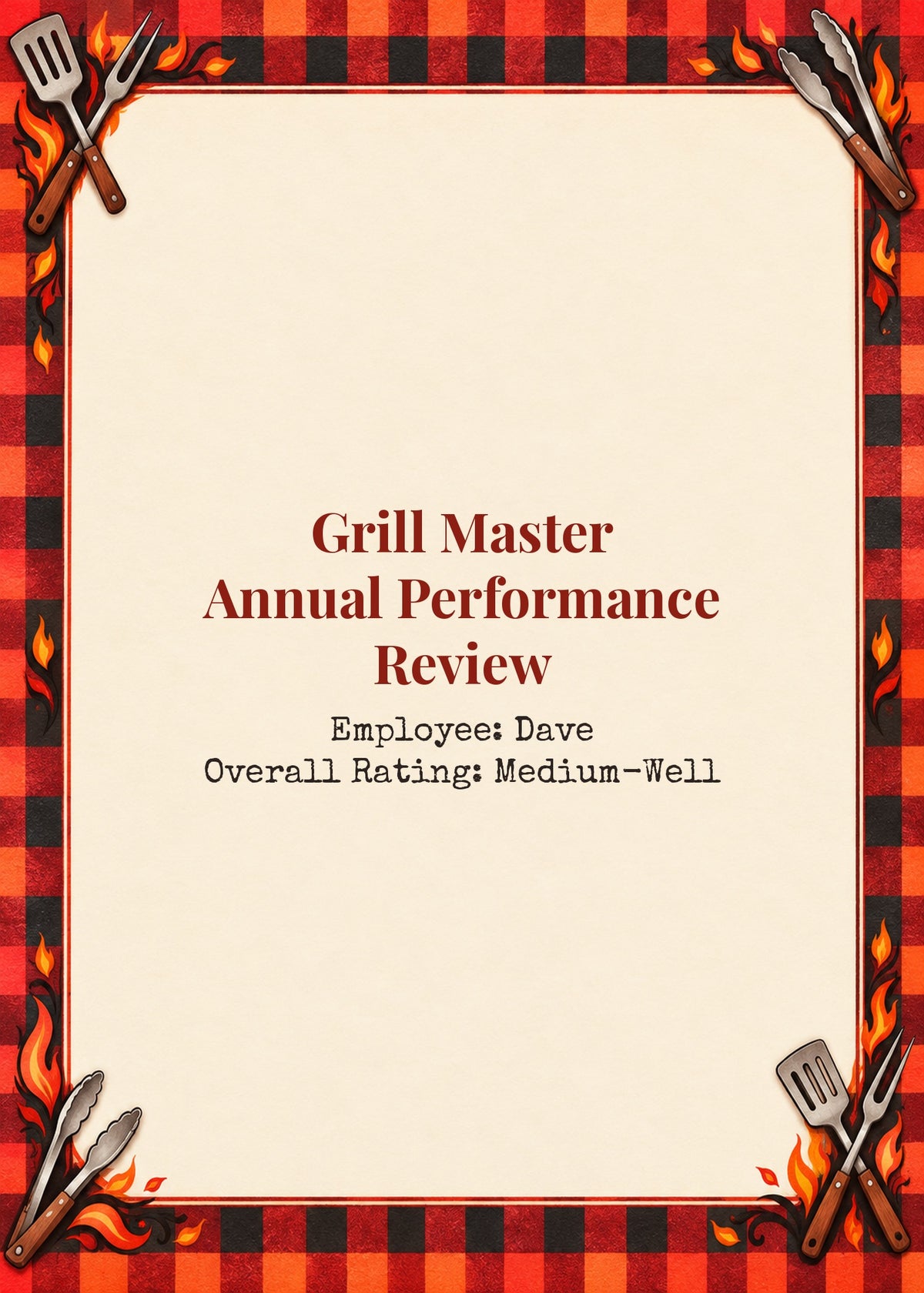 BBQ card cover: Grill Master Annual Performance Review