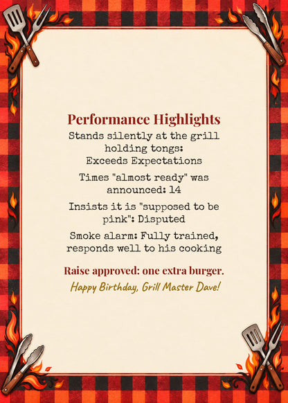 BBQ card inside: performance highlights